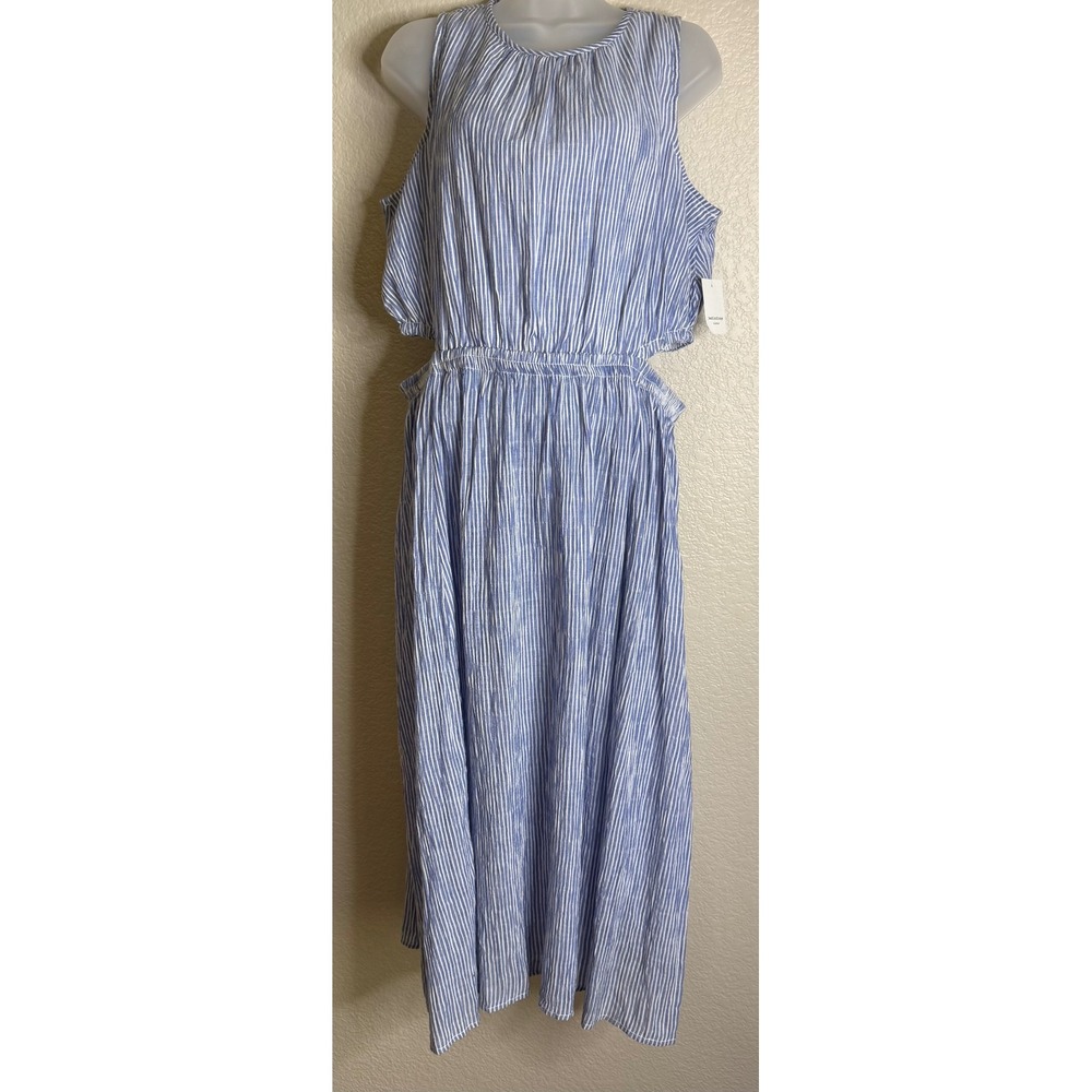 Beachlunchlounge Women Large Leon Cutout Dress Blue White Striped Sleeveless NEW